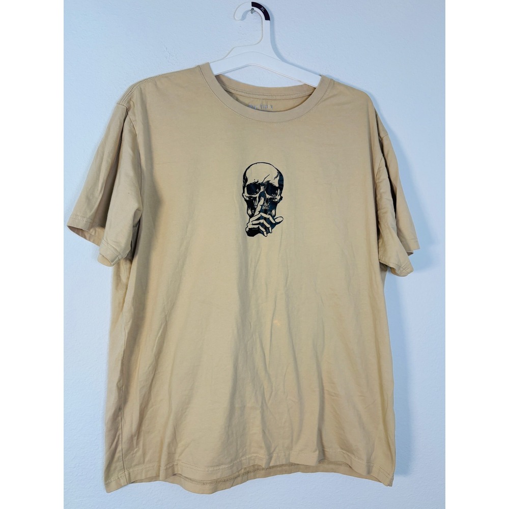 Attifit Mens 2XL Tan Skull Graphic T-Shirt Not Here To Talk Streetwear Tee